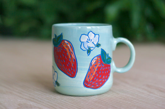 Blue Carved Strawberry Mug