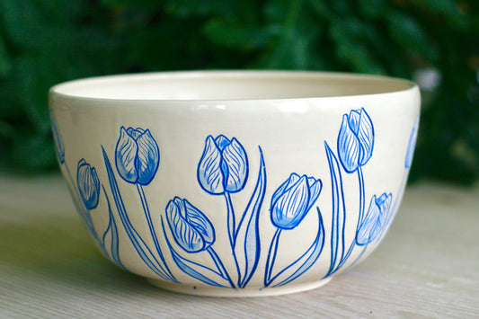 Blue Tulip Serving Bowl
