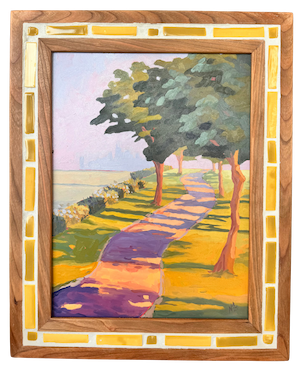 "Golden Hour Stripes" ✦  Original Plein Air Oil Painting in Handmade Cherry Frame