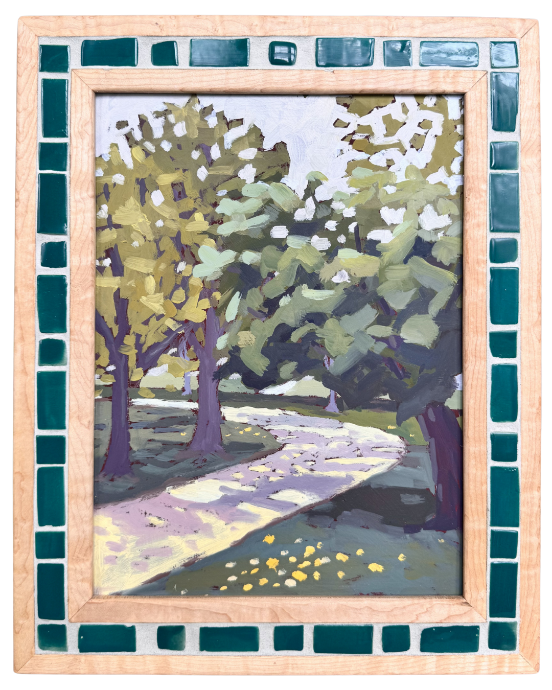 "Dandelions on the Way to the Lake" ✦  Original Plein Air Oil Painting in Handmade Maple Frame