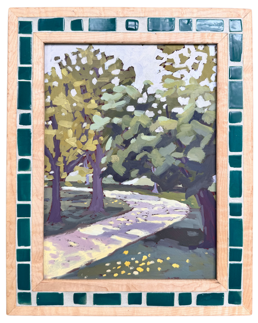 "Dandelions on the Way to the Lake" ✦  Original Plein Air Oil Painting in Handmade Maple Frame