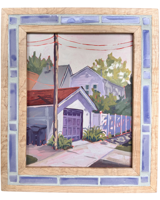 "Purple Garage" ✦  Original Plein Air Oil Painting in Handmade Maple Frame