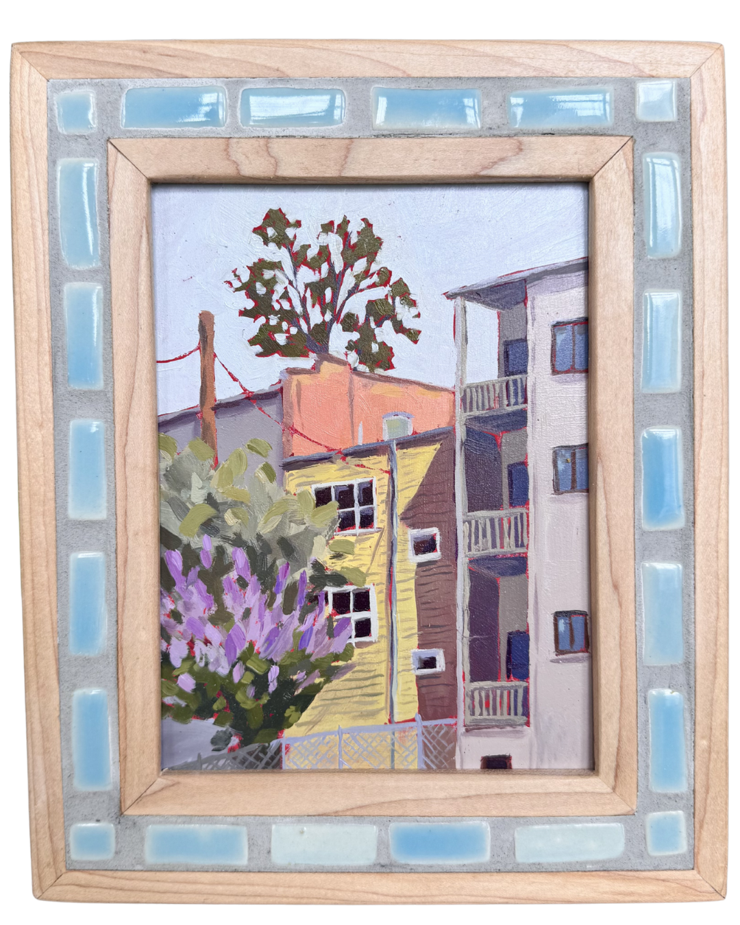 "Lilac Alley" ✦  Original Plein Air Oil Painting in Handmade Maple Frame