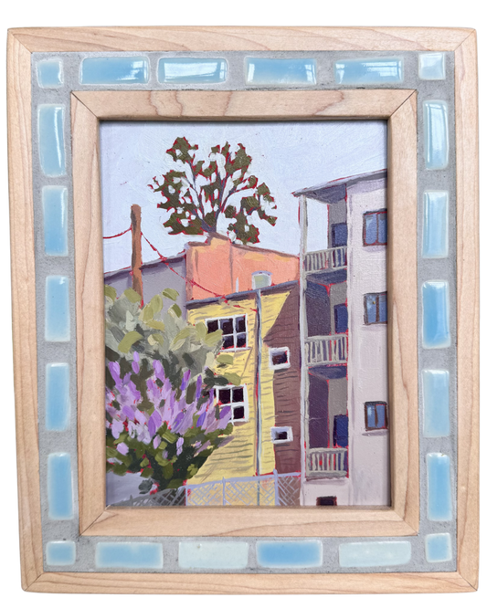 "Lilac Alley" ✦  Original Plein Air Oil Painting in Handmade Maple Frame