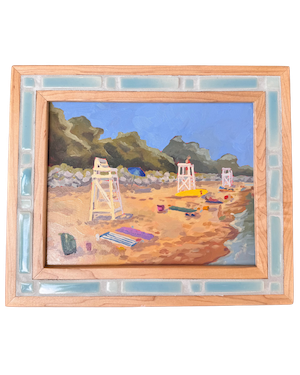 "Feet in the Water" ✦  Original Plein Air Oil Painting in Handmade Maple Frame
