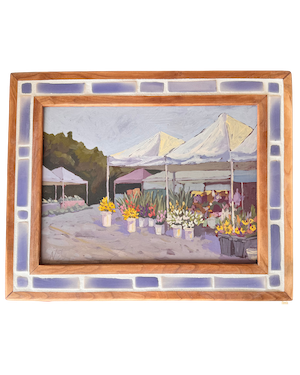 "Lilies, Gladiolus, and Sunflowers" ✦  Original Plein Air Oil Painting in Handmade Cherry Frame
