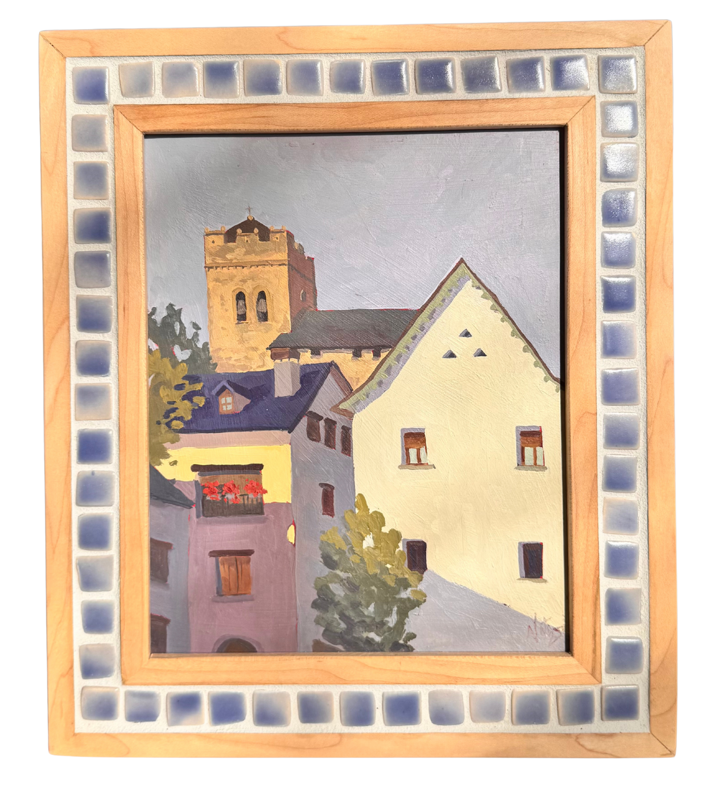 "Buildings of Broto" ✦  Original Plein Air Oil Painting in Handmade Maple Frame ✦ Spain Plein Air Collection