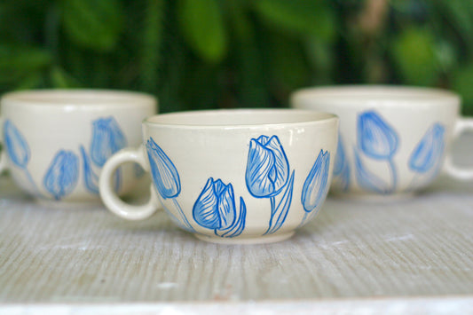 Blue Tulips Cappuccino Mug