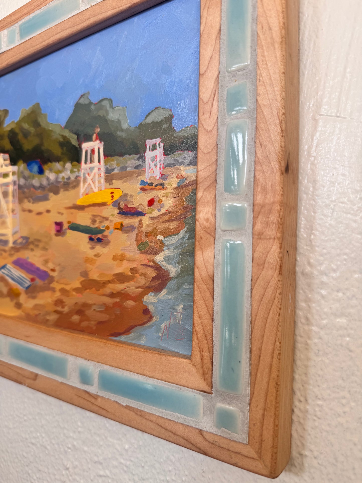 "Feet in the Water" ✦  Original Plein Air Oil Painting in Handmade Maple Frame
