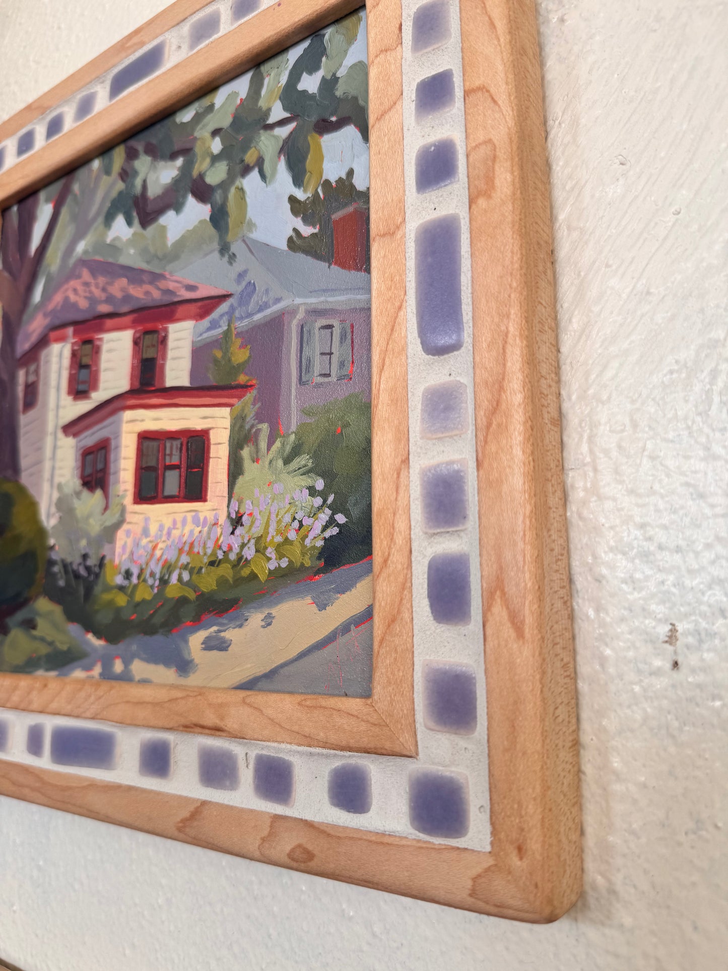 "Kitty's Hostas" ✦  Original Plein Air Oil Painting in Handmade Maple Frame