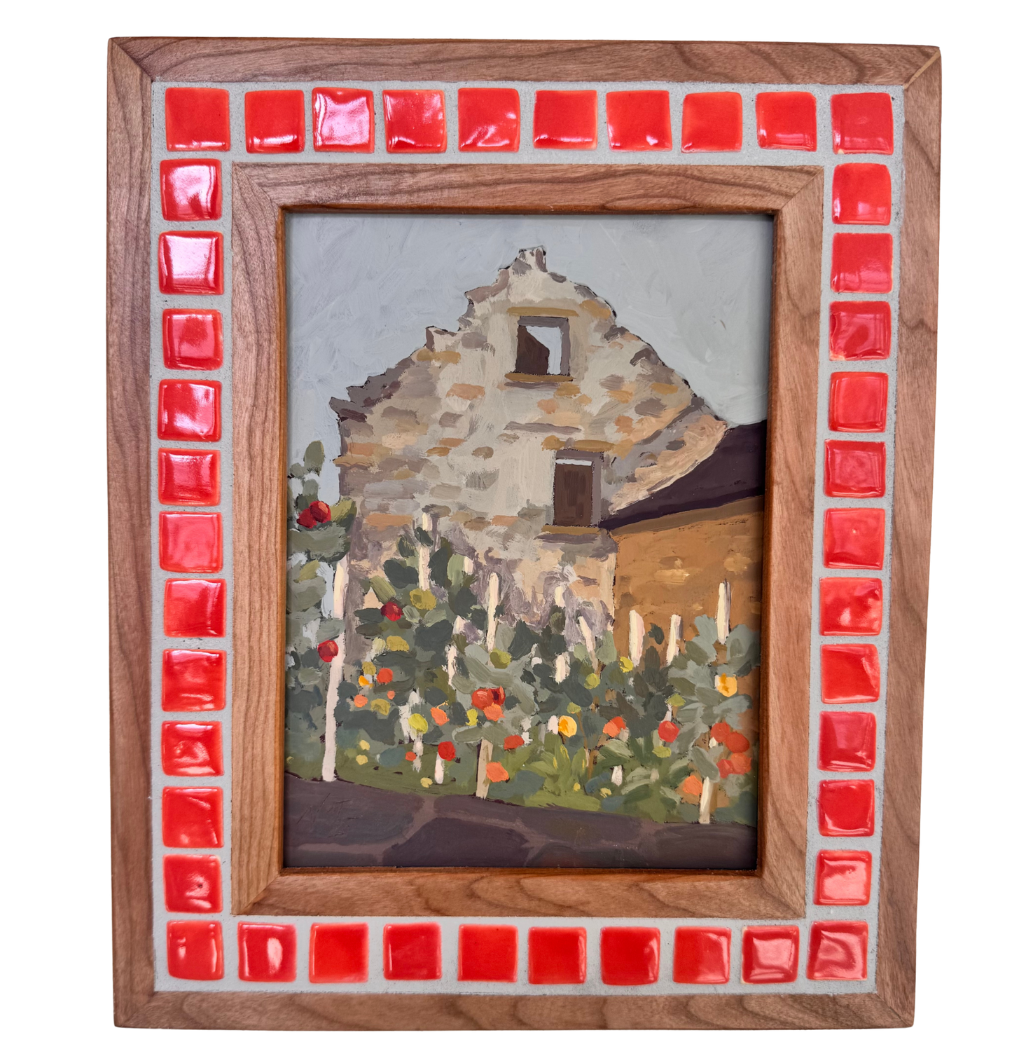 "Tomato Patch in Broto" ✦  Original Plein Air Oil Painting in Handmade Cherry Frame ✦ Spain Plein Air Collection