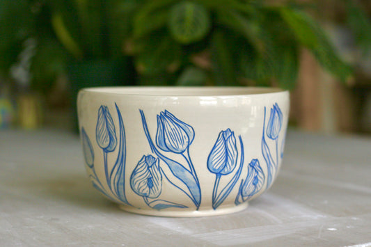 Blue Tulip Serving Bowl
