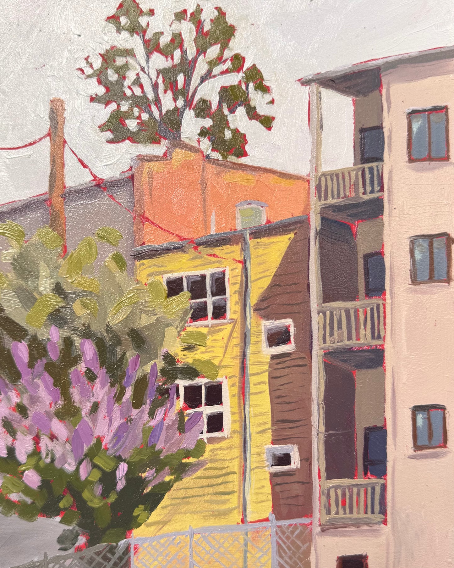 "Lilac Alley" ✦  Original Plein Air Oil Painting in Handmade Maple Frame