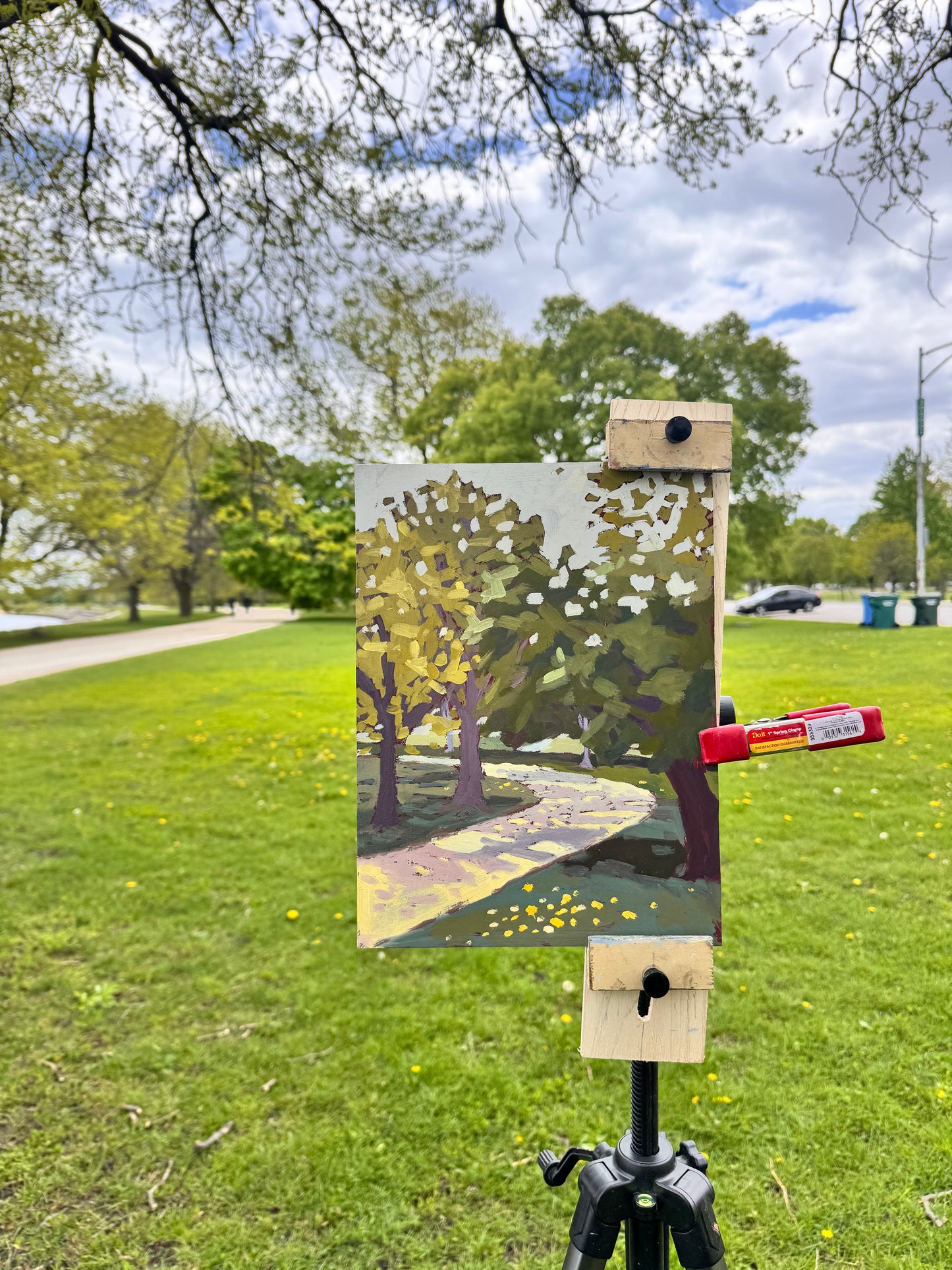 "Dandelions on the Way to the Lake" ✦  Original Plein Air Oil Painting in Handmade Maple Frame