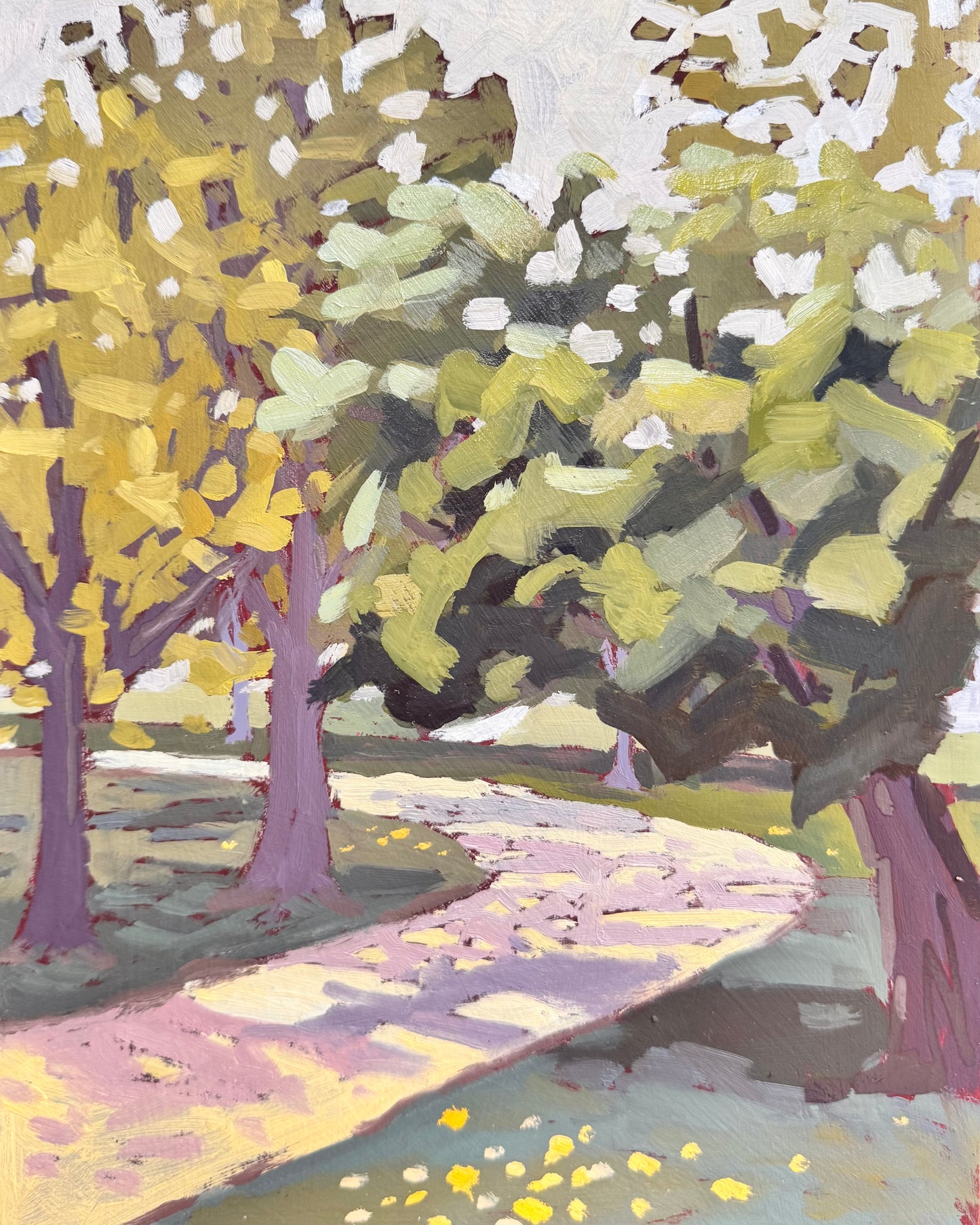 "Dandelions on the Way to the Lake" ✦  Original Plein Air Oil Painting in Handmade Maple Frame